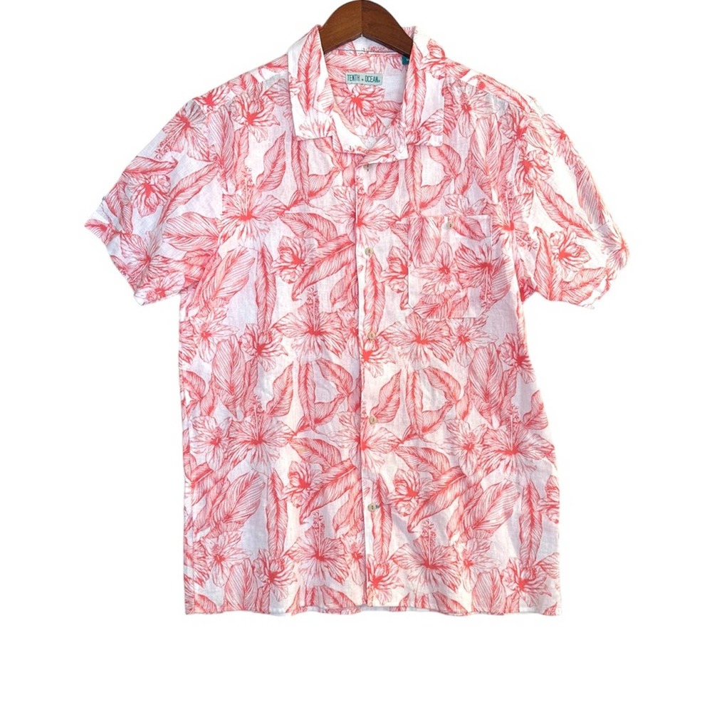 Tenth + Ocean Men's Linen Tropical Button Down Short Sleeve Shirt Medium